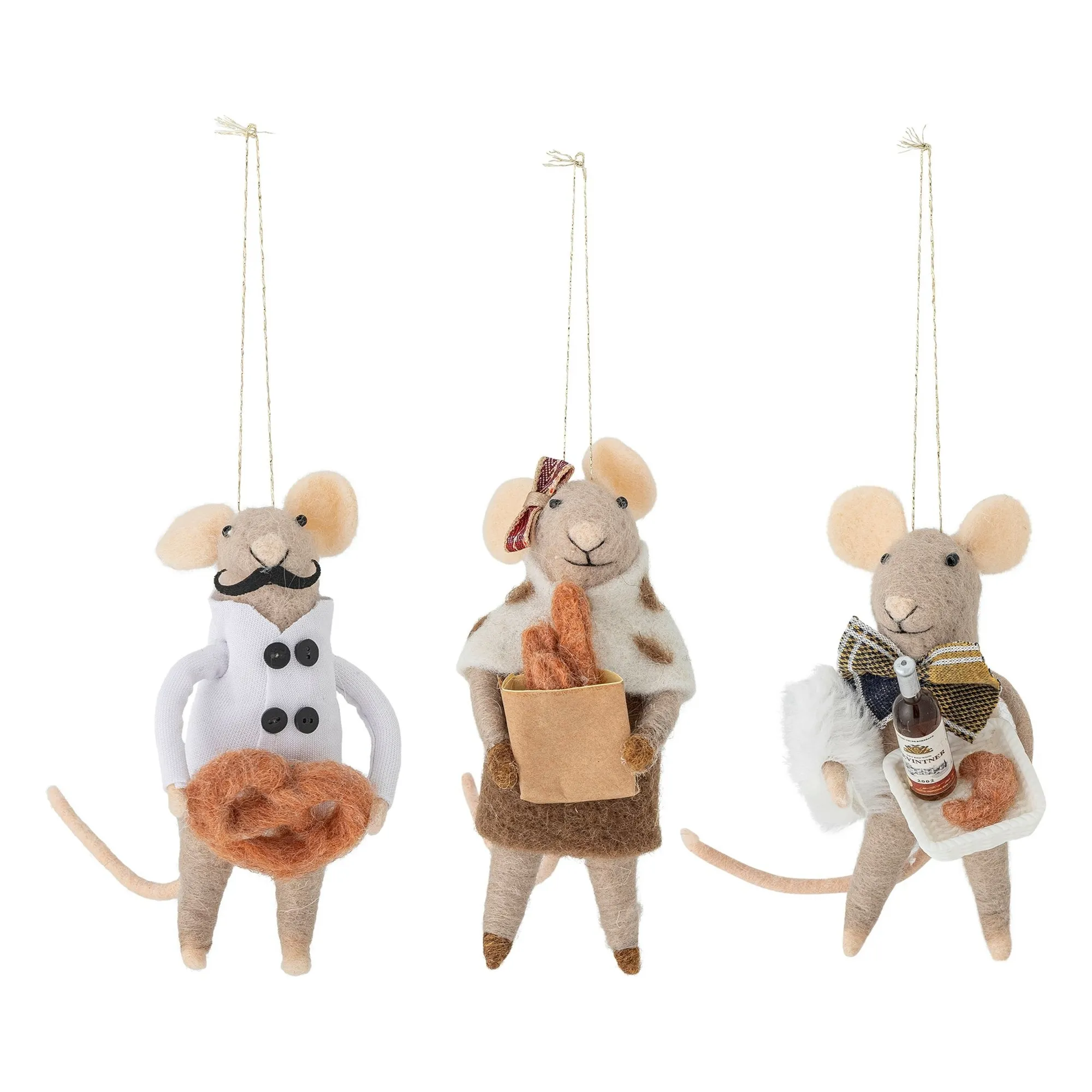 Bloomingville – Souris à suspendre en laine Peo (Set de 3)