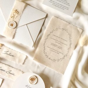 Encre de Fleur – Faire-part de mariage en tissu